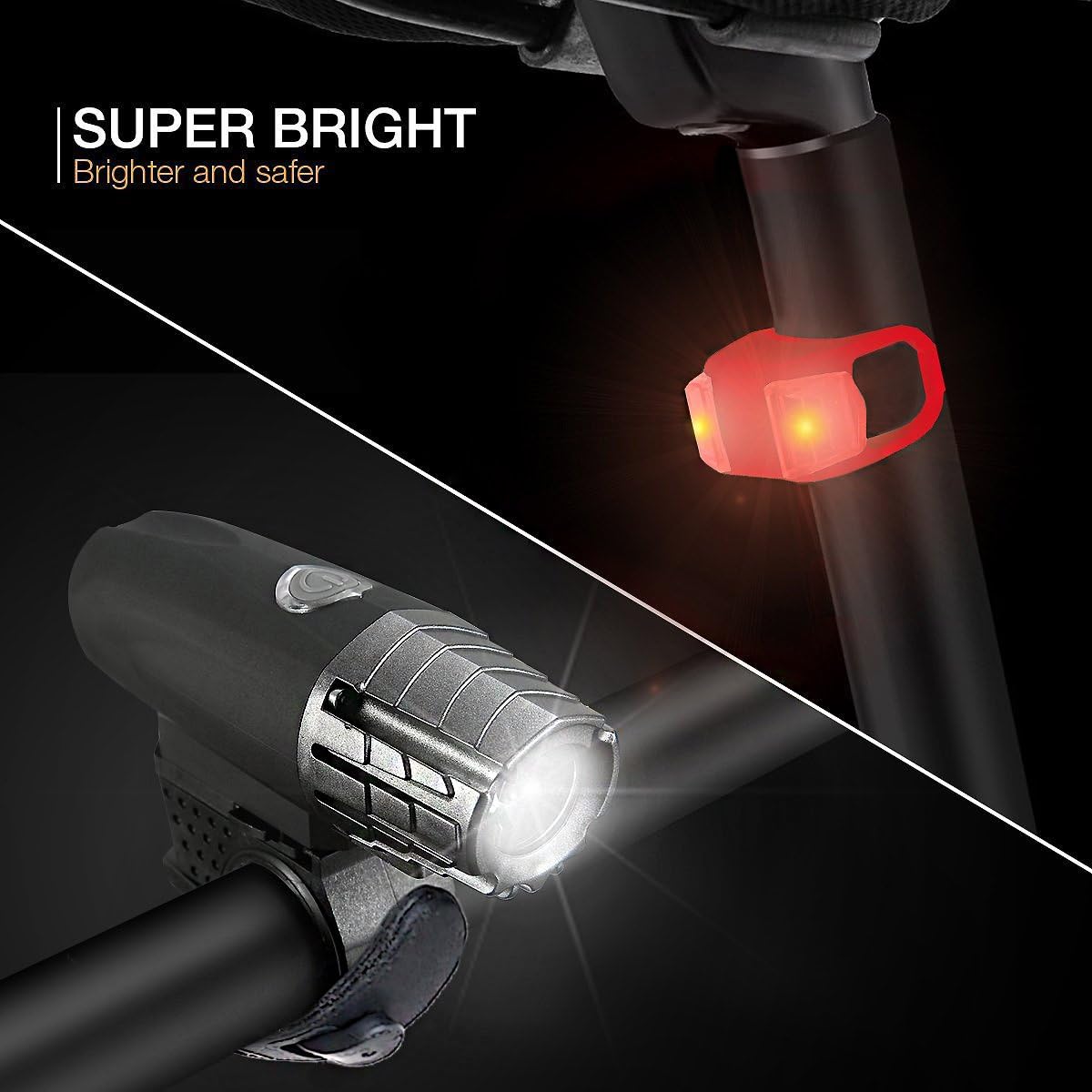 Blitzu Gator 320 AAA Battery Powered Bike Light Set Powerful Lumens Bicycle Headlight Free Tail Light, LED Front and Back Rear Lights Easy to Install for Kids Men Women Road Cycling Safety Flashlight