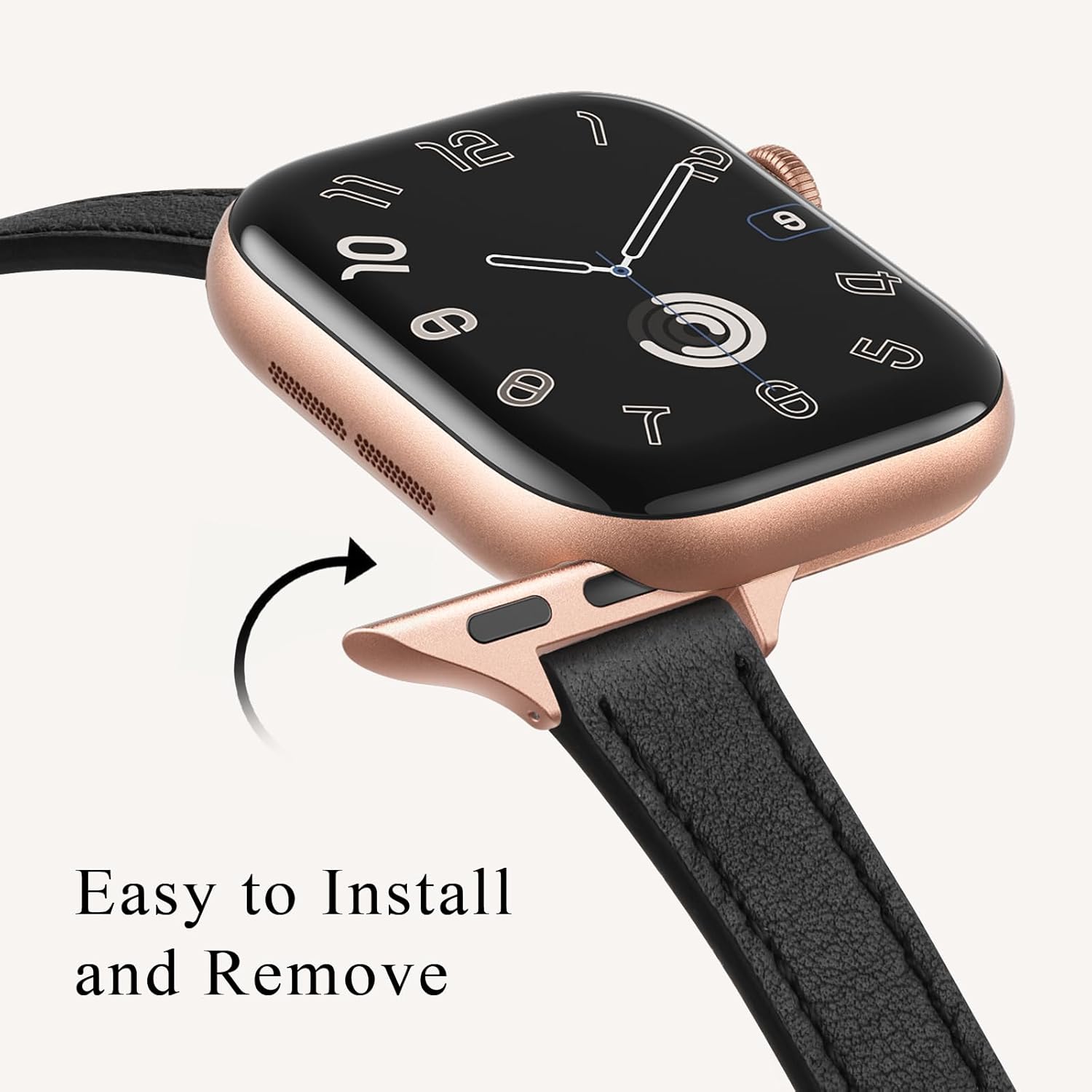 STIROLL Slim Leather Bands Compatible with Apple Watch Band 49mm 46mm 45mm 44mm 42mm(Series 3 2 1), Top Grain Leather Watch Thin Wristband for iWatch Ultra SE Series 11 10 9 8 7 6 5 4(Black Rose Gold) - Image 3