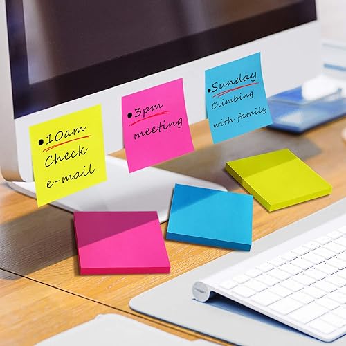 Miniatura 5 de Hushpappi 12 almohadillas de notas adhesivas de 3 x 3 con 6 colores brillantes, fácil de enviar para oficina, Shool, hogar, 100 hojasPad