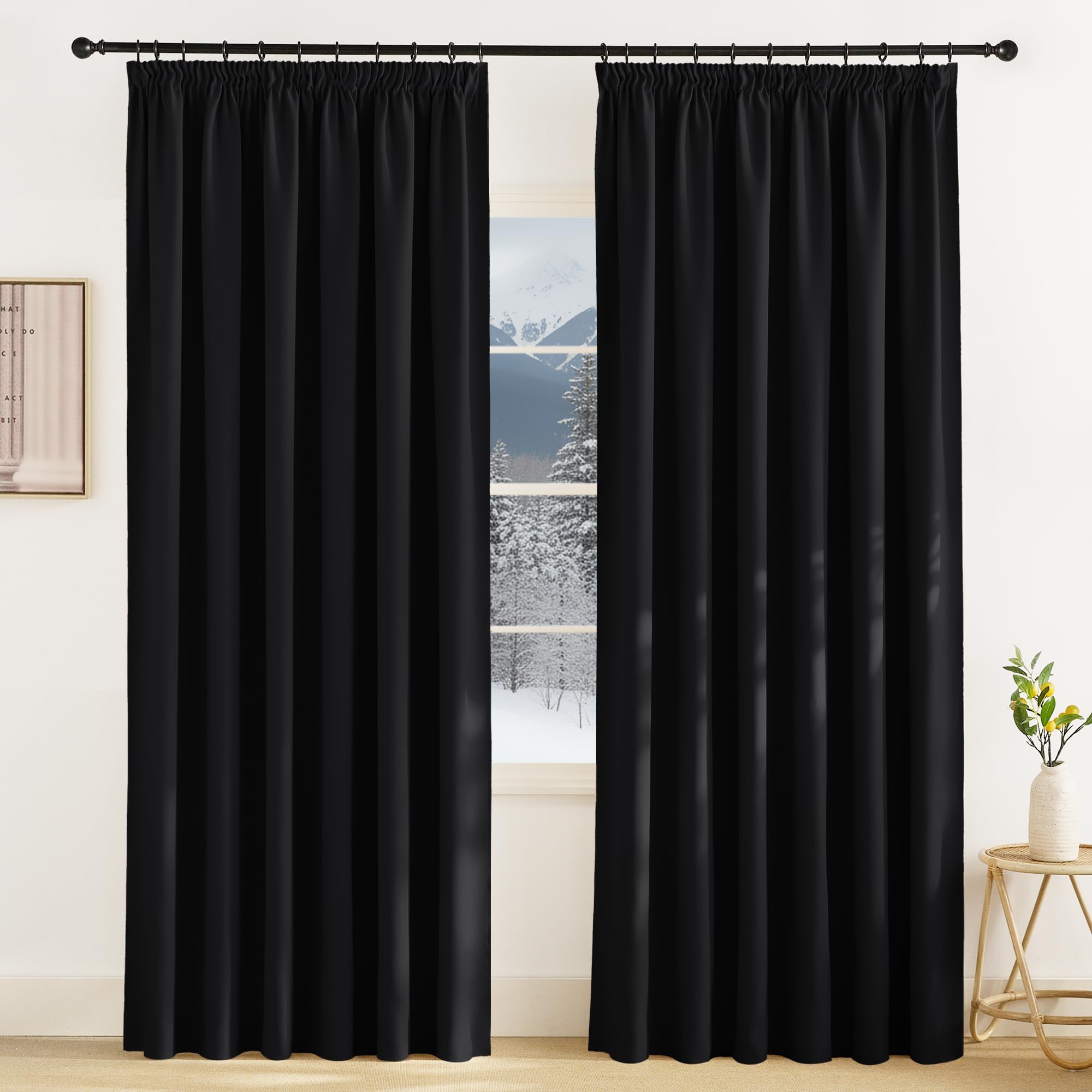 Lot de 2 rideaux occultants KGORGE noir 200 x 220 cm avec galon fronceur
