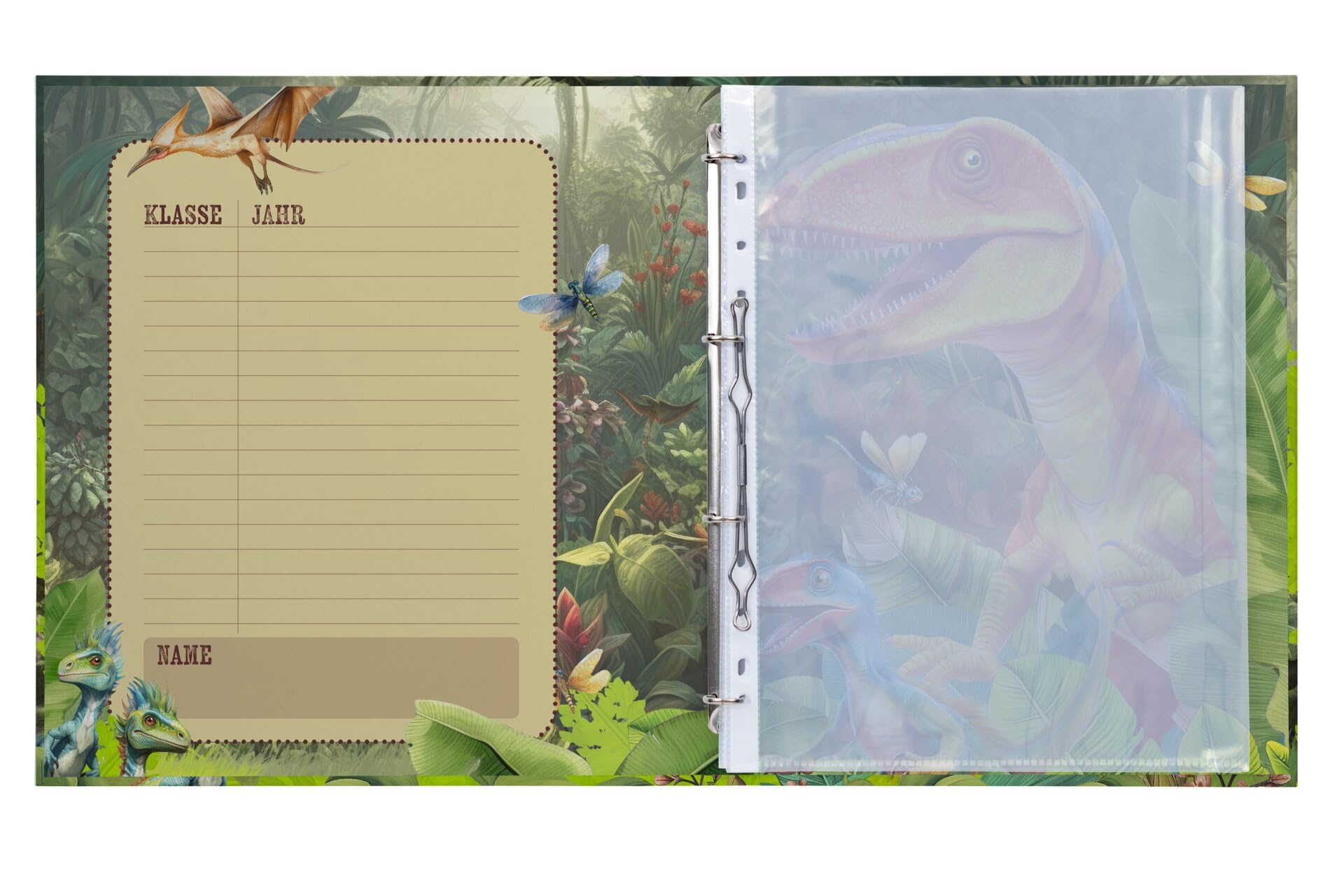 HERMA Carpeta de certificados A4 con diseño de dinosaurios, 18 unidades, con 10 fundas transparentes para 20 certificados, certificados y documentos, con impresión interior, mecanismo de 4 anillas y
