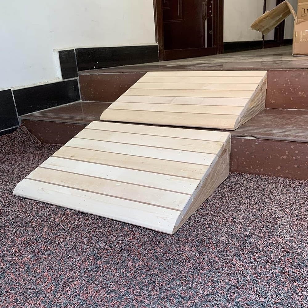 7-15cm Altura Rampa De Umbral De Puerta De Madera Maciza, Rampas De Bordillo Portátiles Rampa De Acceso, Rampa para Silla De Ruedas De Madera para Puerta/Escalones(30x26x7cm/12x10x2.8in)
