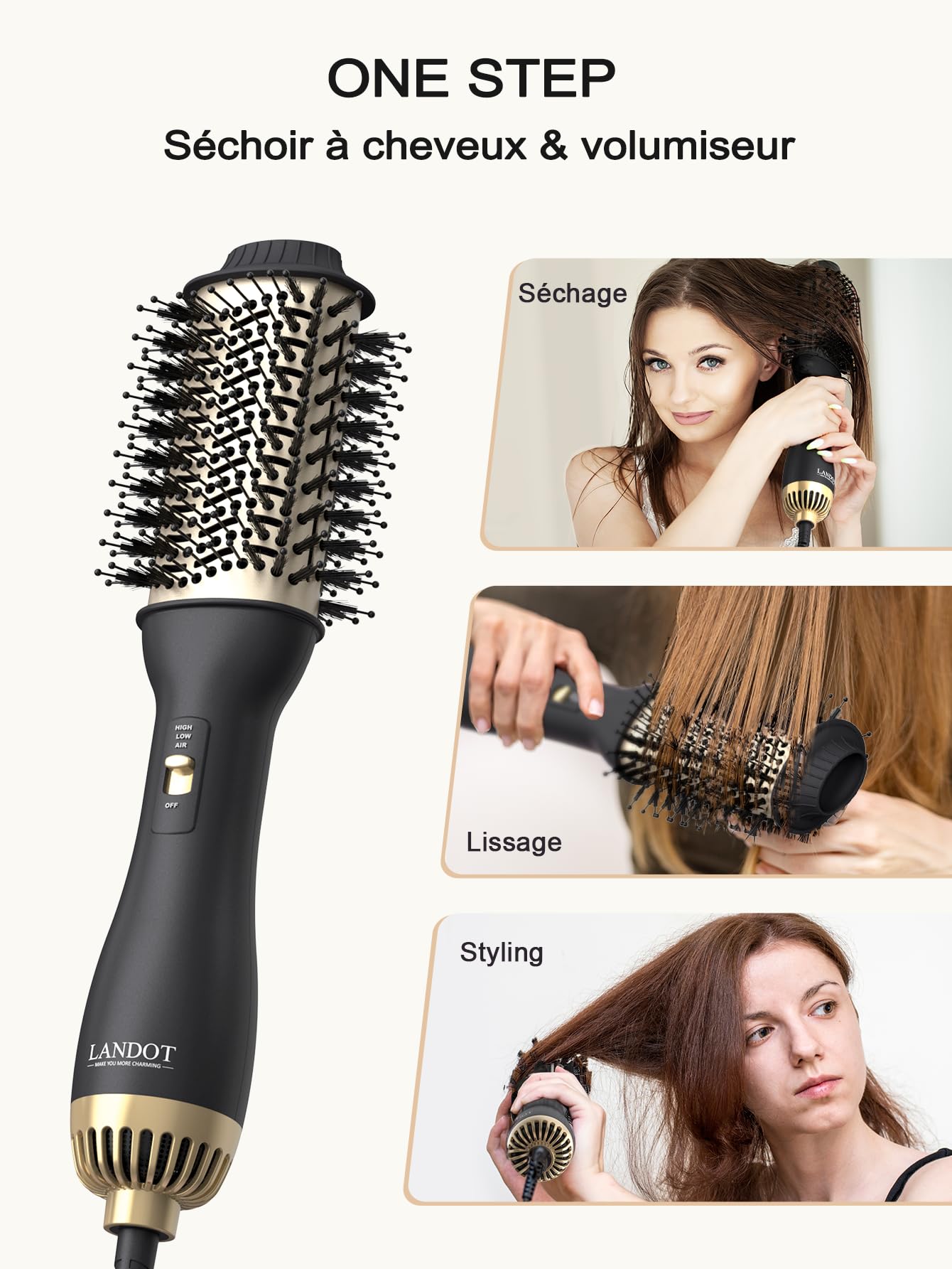 LANDOT Brosse Soufflante One-Step 1000W - Brushing Rapide Volume & Lissage+