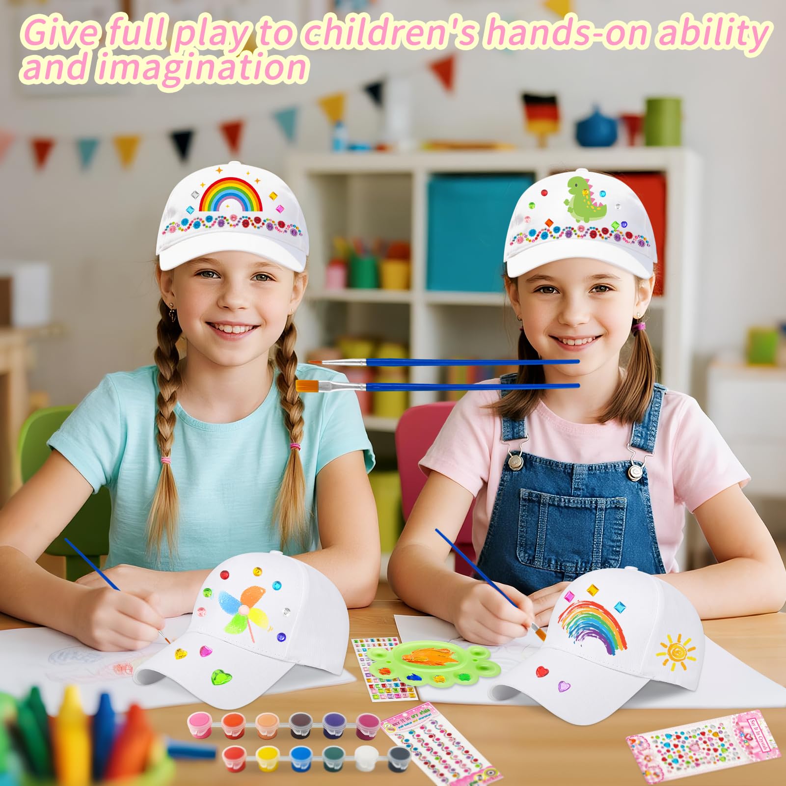Hpbaggy 6 Piezas DIY Gorras de Béisbol,Niño Gorras de Béisbol en Blanco,Gorra de Béisbols de Dibujo Creativo para Niños,Gorra Blancas Niños para Pintar,Regalos de Cumpleaños para Niño