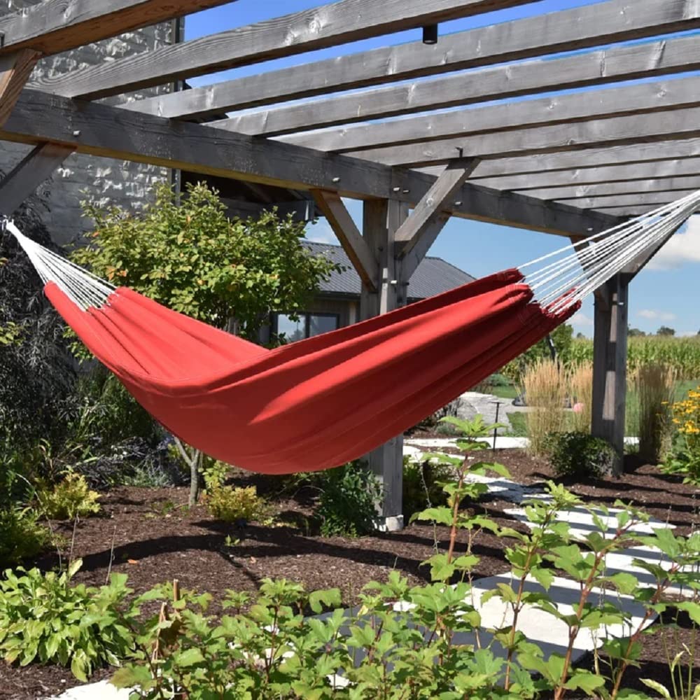Crimson Double Hammock Size 2'' H X 54'' W X 144'' D, Uv Resistant, Rust Resistant, Stain Resistant, Comfortable, Ultra-Lite Tree Straps, Gorgeous Strip Pattern | All Season Woven with Durable Fabric