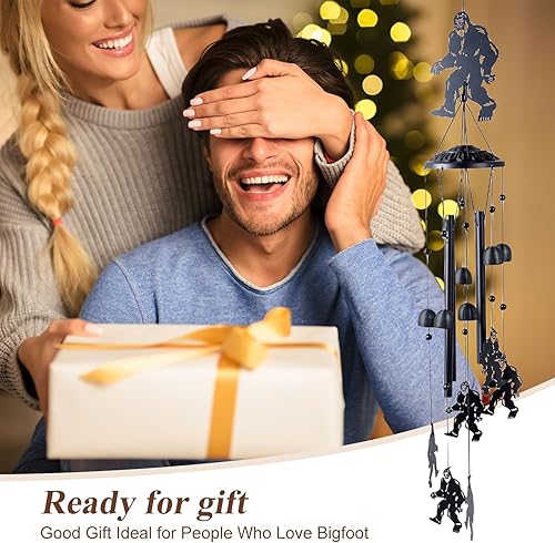 Miniatura 4 de Bigfoot - Regalos para hombres y mujeres, campanillas de viento de metal con 6 campanillas y 4 tubos de aluminio, regalos Sasquatch para exteriores,