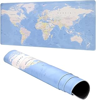 Taylor & Brown World Map XXL Speed Gaming Mouse Pad Large Mouse Mat | 900 x 400mm | Improved Precision and Speed | Rubber Base for Stable Grip on Smooth Surfaces | Non Slip (Blue)