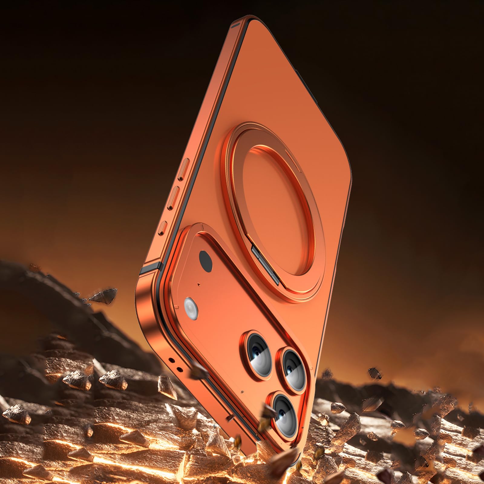 Magnetische Hülle für iPhone 17 Pro Max/17 Pro, Ultradünne Aluminiumlegierung Rahmen Metall Schutzhülle mit Ring Ständer Handyhülle,Silber,17 Pro