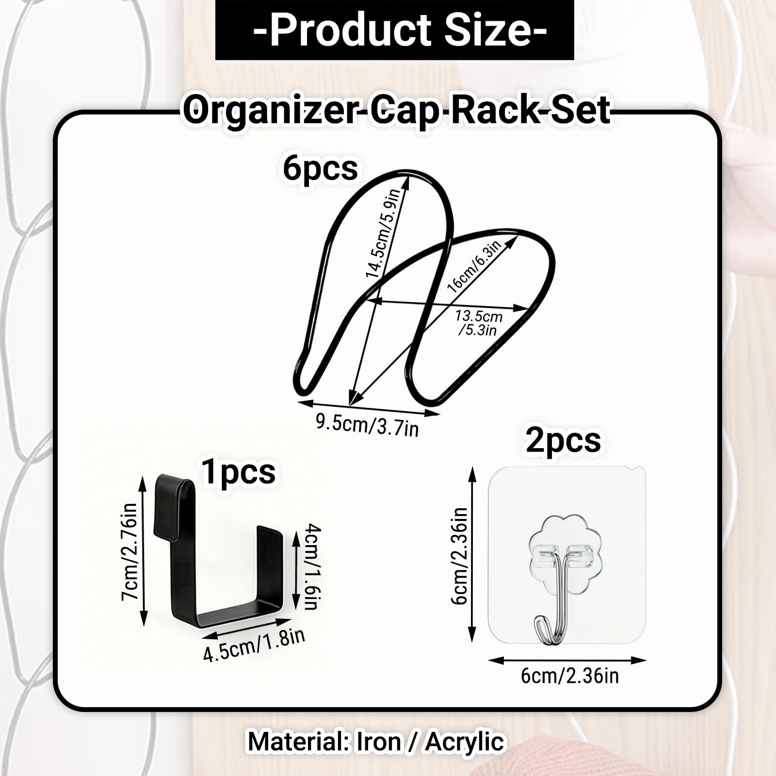 6 Supporti Porta Cappelli in Metallo da Appendere, Organizer Cappelli per Porta e Parete, Porta Cappelli Salvaspazio per Berretti, Sciarpe, Borse, Abbigliamento e Accessori