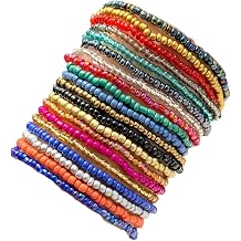 16-30Pcs Handmade Bohemian Colorful Crystal Seed Beads Stackable Adjustable Elastic Stretch Multilayerd Bracelets for Women Summer Vacation Beach Boho Bangle Jewelry