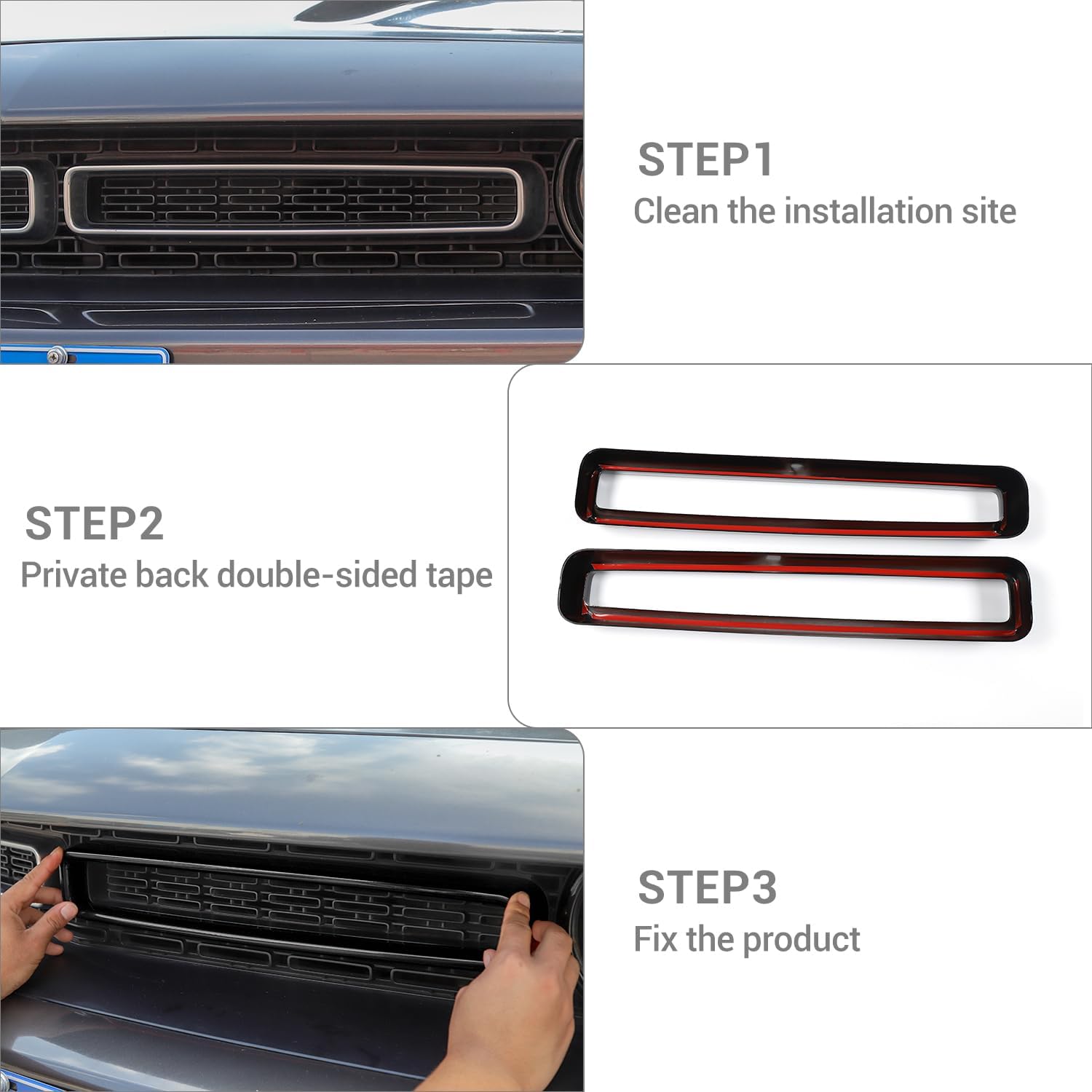 for Challenger Front Grill Mesh Grille Inserts Trim Cover Black Compatible with Dodge Challenger 2015-2023 Black Exterior Accessories 2pcs