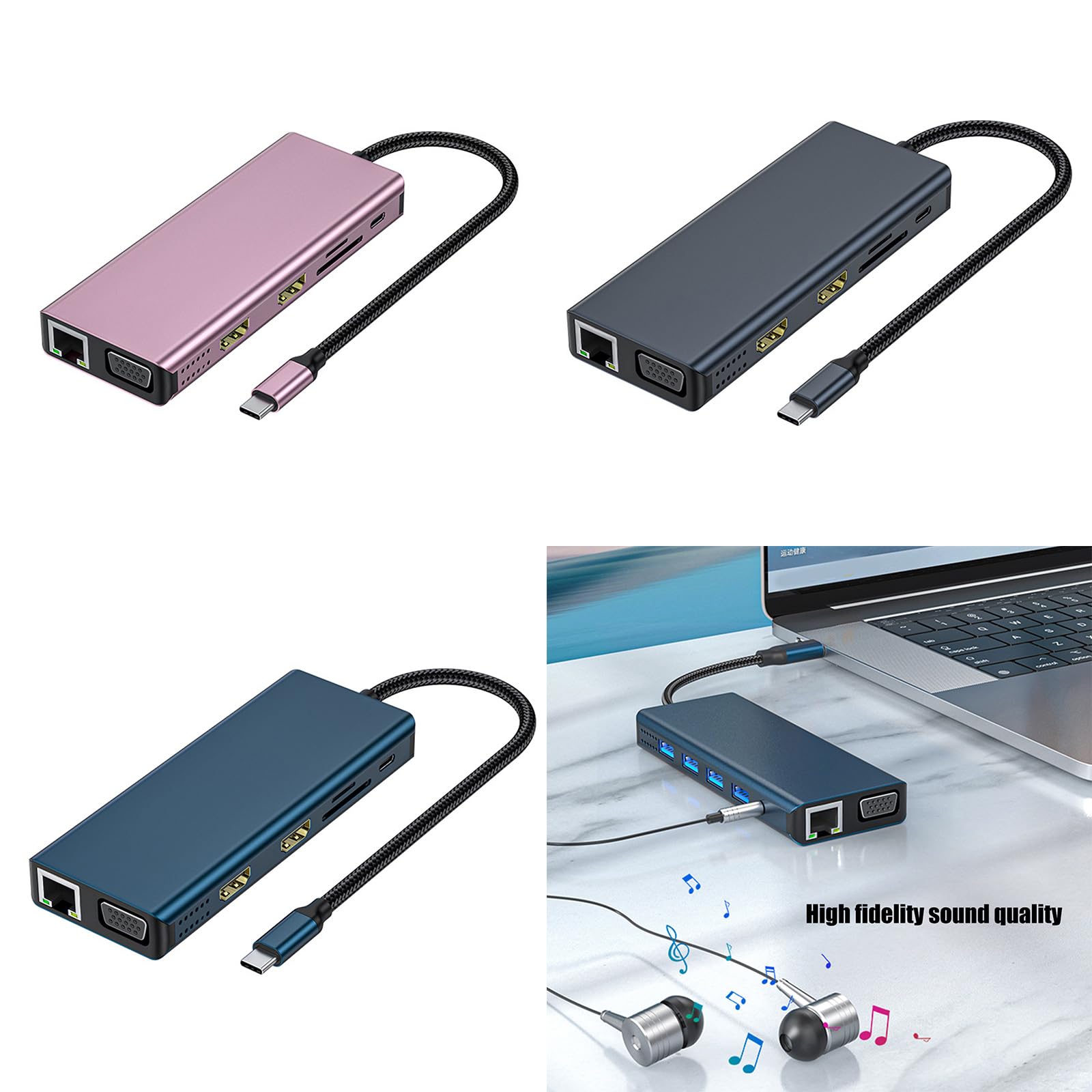 USB C Docking Station Doppio Monitor Adattatore 12 In 1 Adattatore USB C Con VGA Gigabit Ethernet 4 Lettore di Schede Porta USB3.0