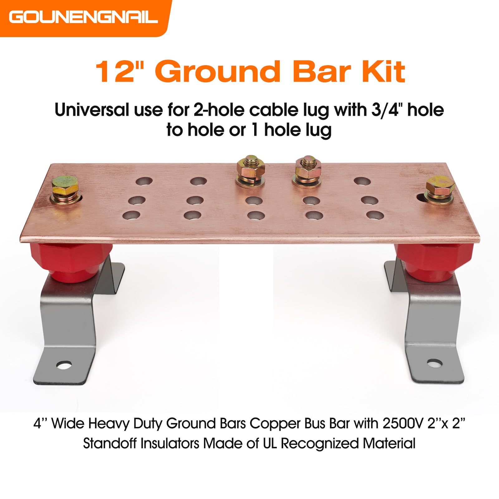 BELLA BAYS Wall ounted Tin-Plated Copper Grounding Bar Kit, 0.16x 2.36x 7.8 Ground Bus Bar