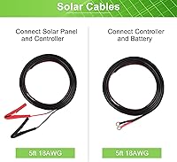 Vista 8 de Kit de panel solar 25W 12V Mantenedor de batería monocristalino con controlador de carga solar de 10 A y cable de extensión con clips de batería
