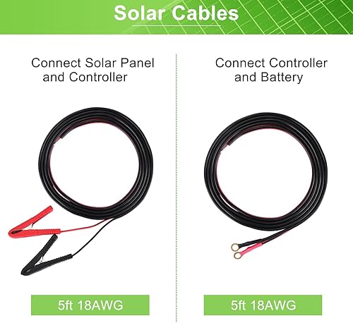 Miniatura 8 de Kit de panel solar 25W 12V Mantenedor de batería monocristalino con controlador de carga solar de 10 A y cable de extensión con clips de batería,