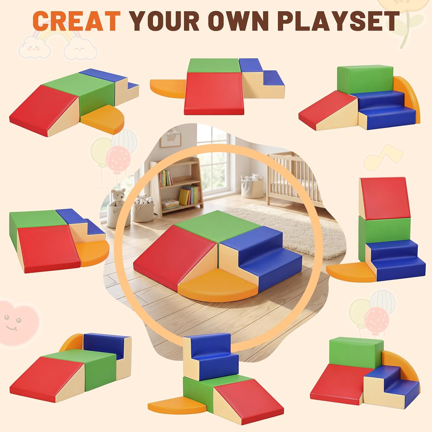 TODIBY 4-Pieces Climbing Toys for Toddlers (Extra Large): PU Leather Foam Blocks for Crawling and Sliding - Soft Indoor Play Gym Climber Structures for Toddlers Kids(XL Size)