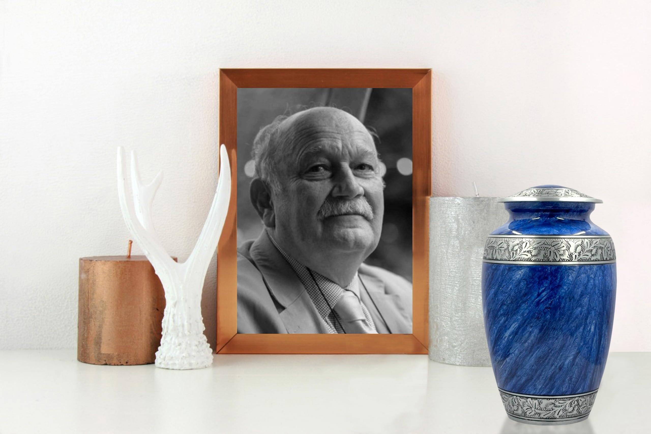 BOLD & DIVINE Blue Floral Cremation Urn for Adult Ashes - Mom & Dad - Large Memorial Urn, Blue Large Urn - Image 3
