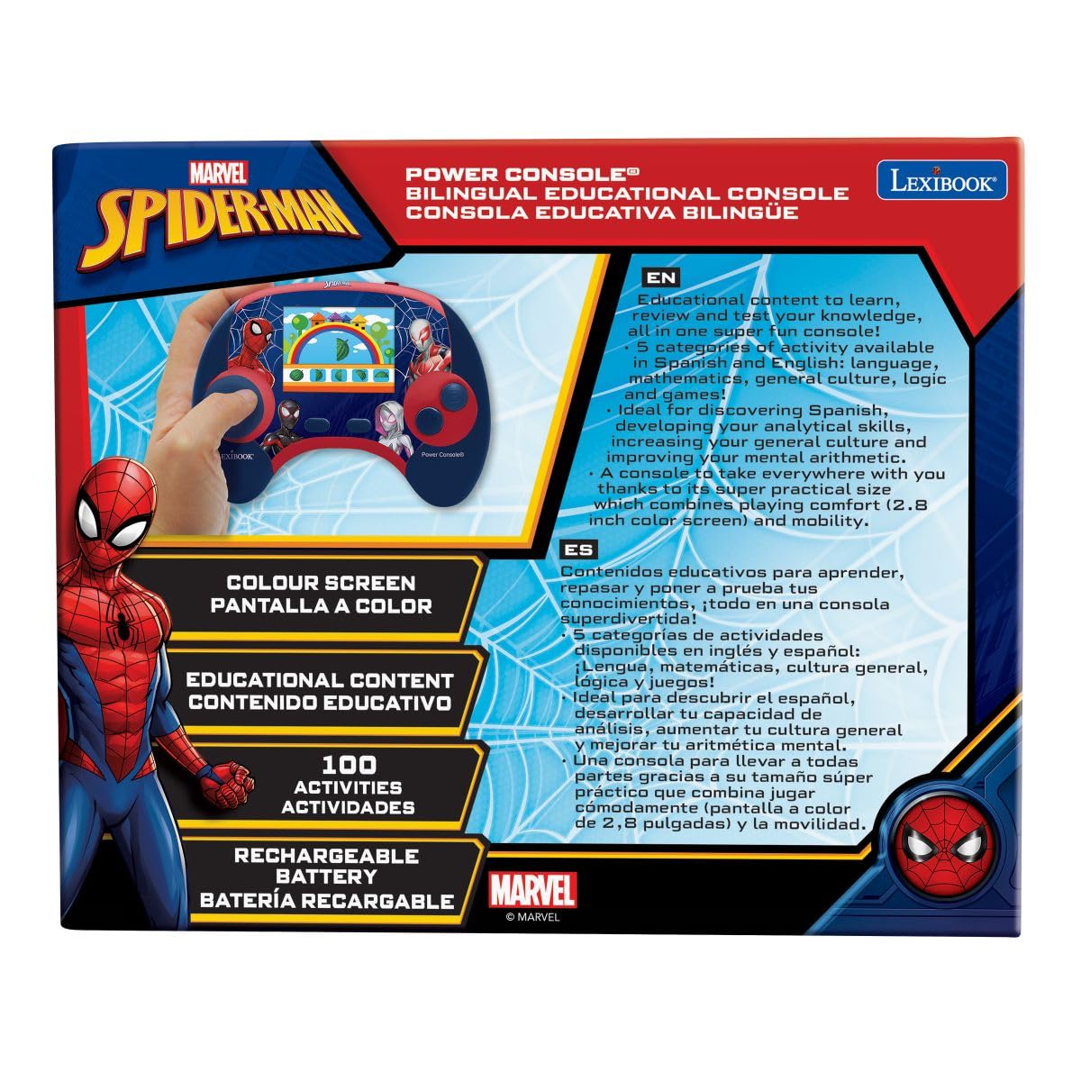 Lexibook, Spider-Man Consola Educativa Power Console, JCG100SPi2LXB | Español/Inglés, 100 actividades, consola de juegos educativa
