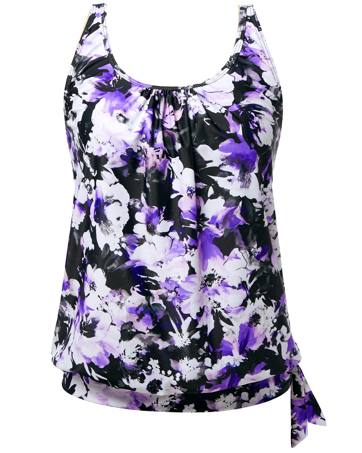 Yonique Womens Blouson Tankini Top Only Loose Fit Swim Top No Bottom Modest Swimsuit