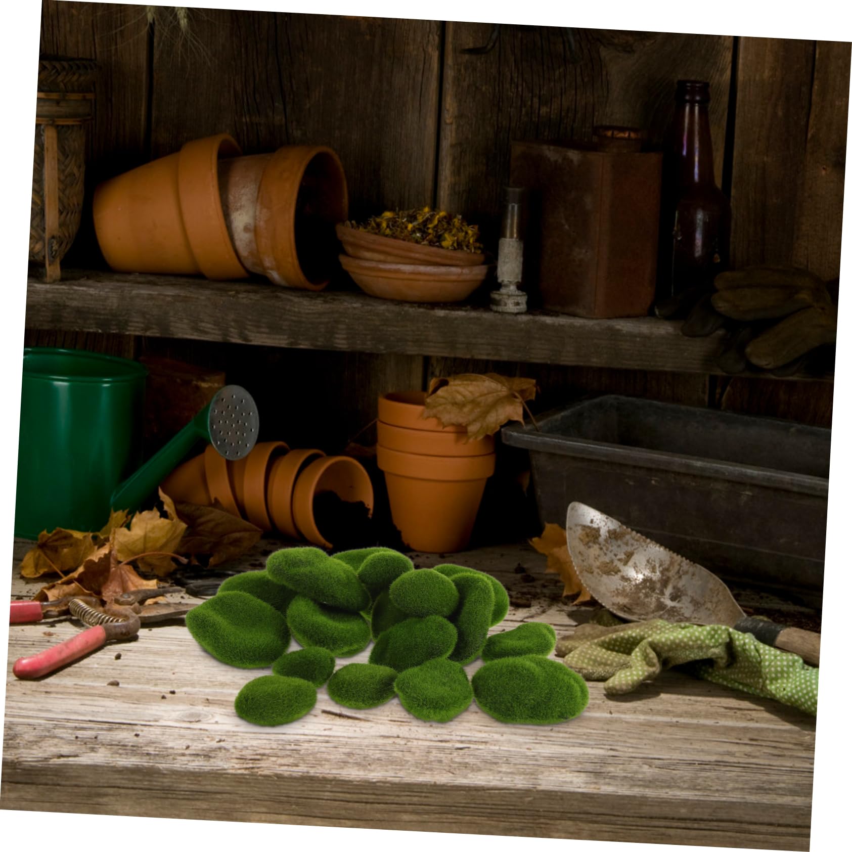 Angoily Pietre Muschio Artificiali Realistiche 50 Pezzi, Verde | Silk Flower, Forma Stone, per Garden e Balconies, Aspetto Naturale e Uso Versatile