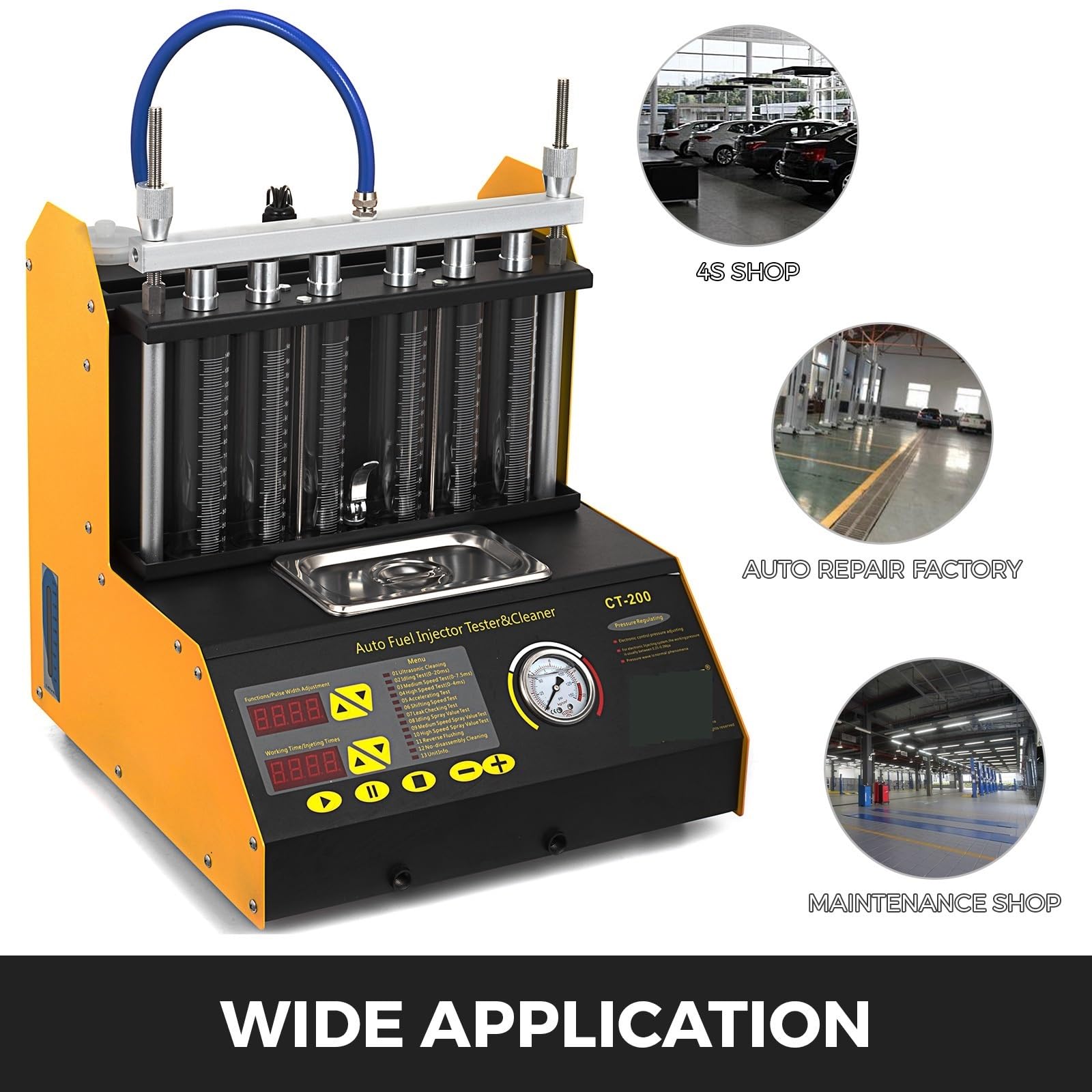 Limpiador de inyectores de combustible CT200, máquina de limpieza, 4/6 cilindros, herramientas limpiadoras de inyectores de ondas ultrasónicas for coche y motocicleta