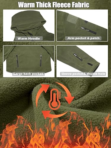 Miniatura 6 de ReFire Gear - Chamarra de vellón con capucha para hombre - Cálida chaqueta militar, táctica y deportiva
