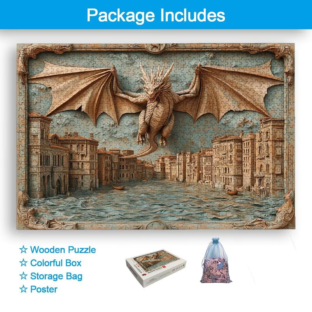 Puzzle 2000 Piezas, Puzzle Dragón de Madera para Adultos, Regalos -2612