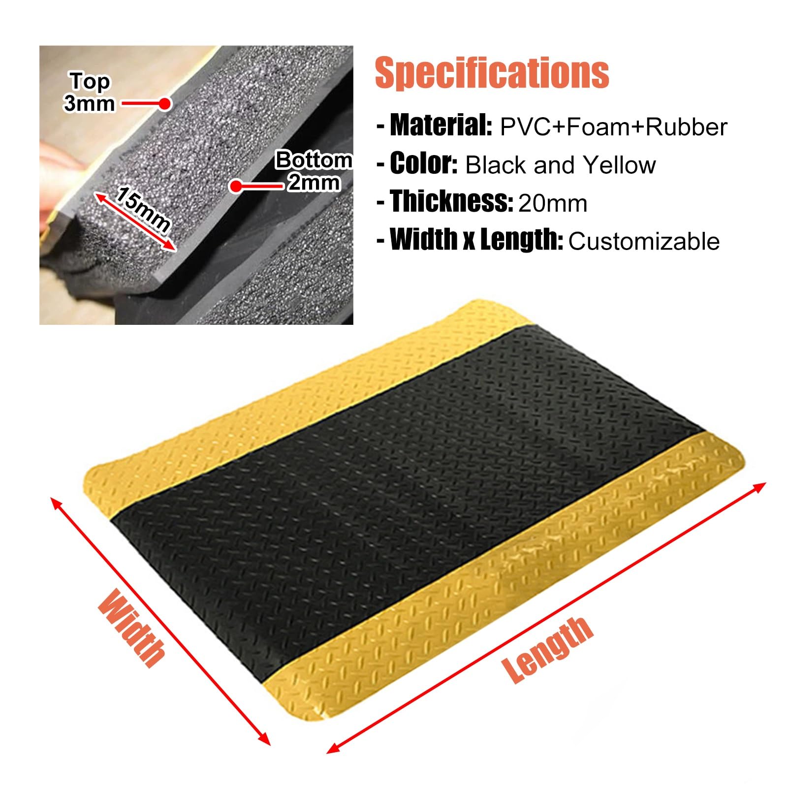 Suelo Garaje Alfombra Ergonómica Antifatiga para Trabajo de Pie, Alfombrilla Acolchada Antideslizante de 20 mm de Grosor, Alfombra Antiestática para Taller | 80x200cm(31.5x78.7in)