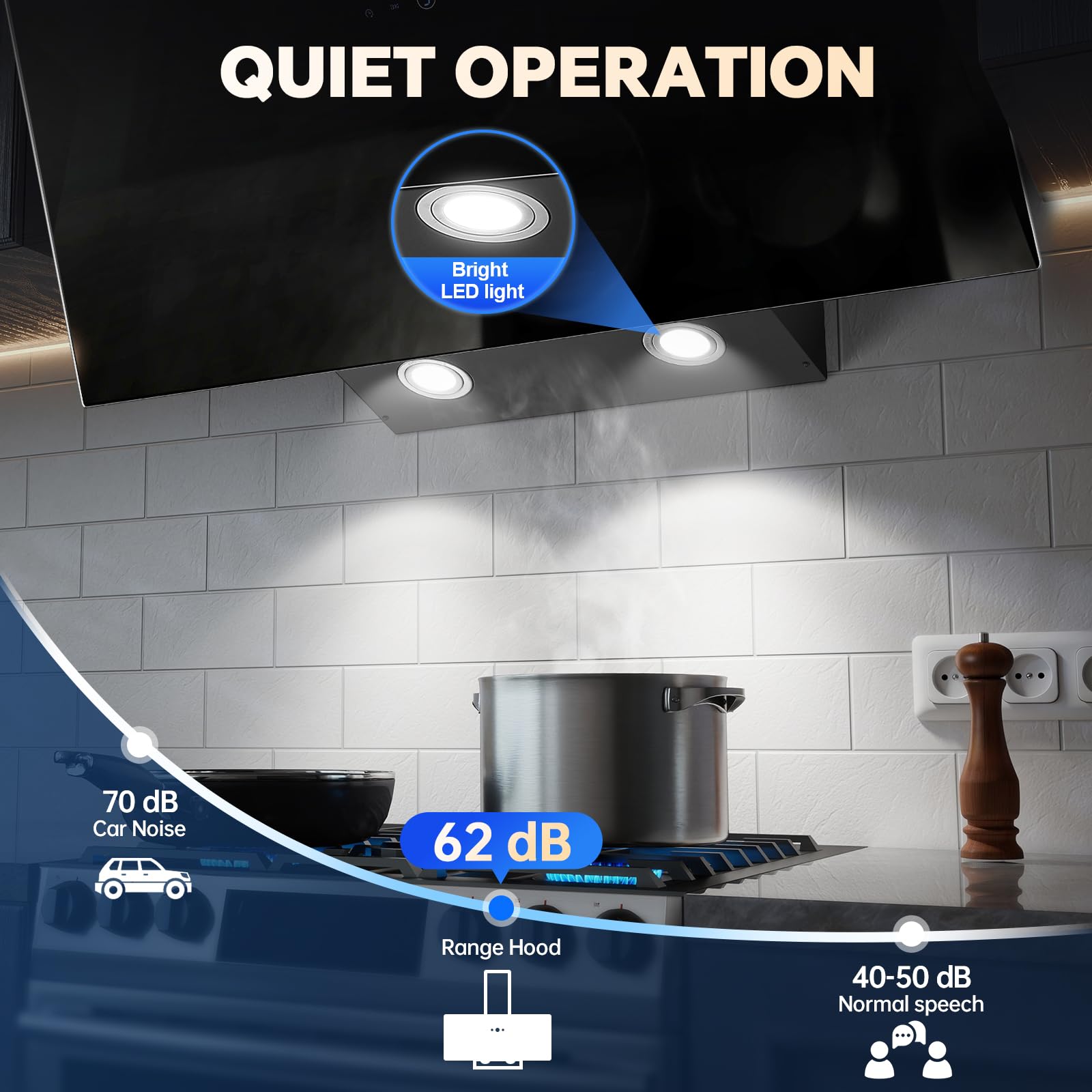 TopStrong Cooker Hood 90cm, 600 m³/h Extractor Fan kitchen, Wall-Mounted Extractor Hood, A++ Energy Efficiency, Touch Control, 58 dB, Recirculating & Ducting System, Black — view 5