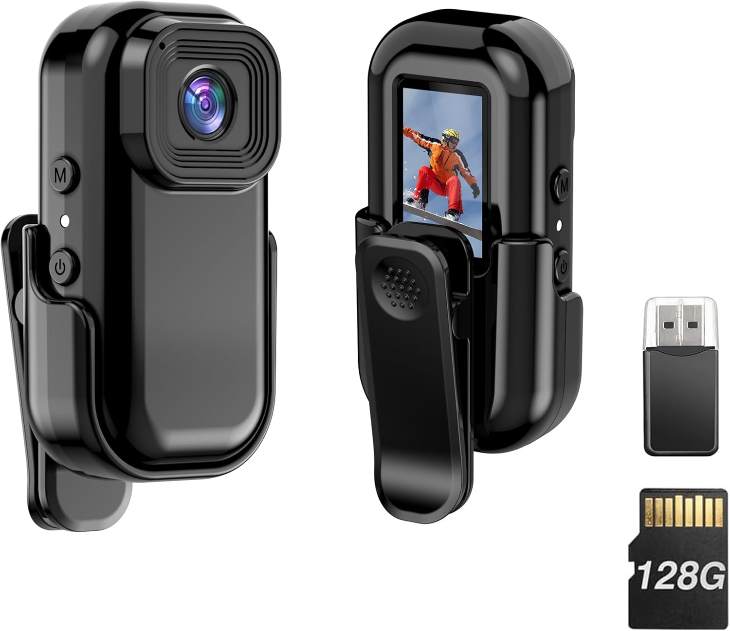 1080P Thumb Action Camera, 128G Sports Camera with Audio and Video Recording, Tiny Size, Wearable Cam with Magnetic & 360° Clip,Hands Free POV Recording Worn Cam for Travel, Cycling, Pet Walking