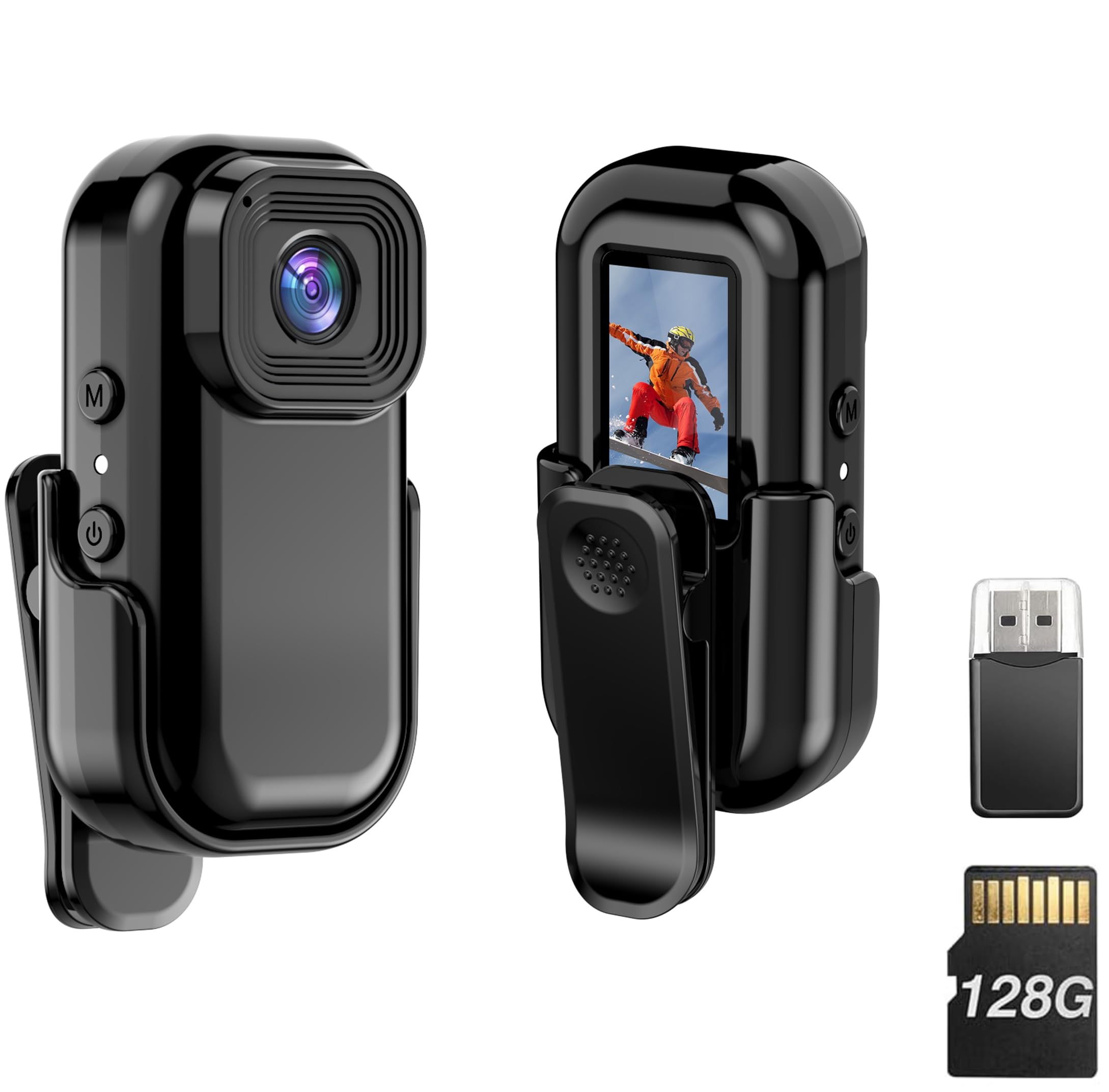 1080P Thumb Action Camera, 128G Sports Camera with Audio and Video Recording, Tiny Size, Wearable Cam with Magnetic & 360° Clip,Hands Free POV