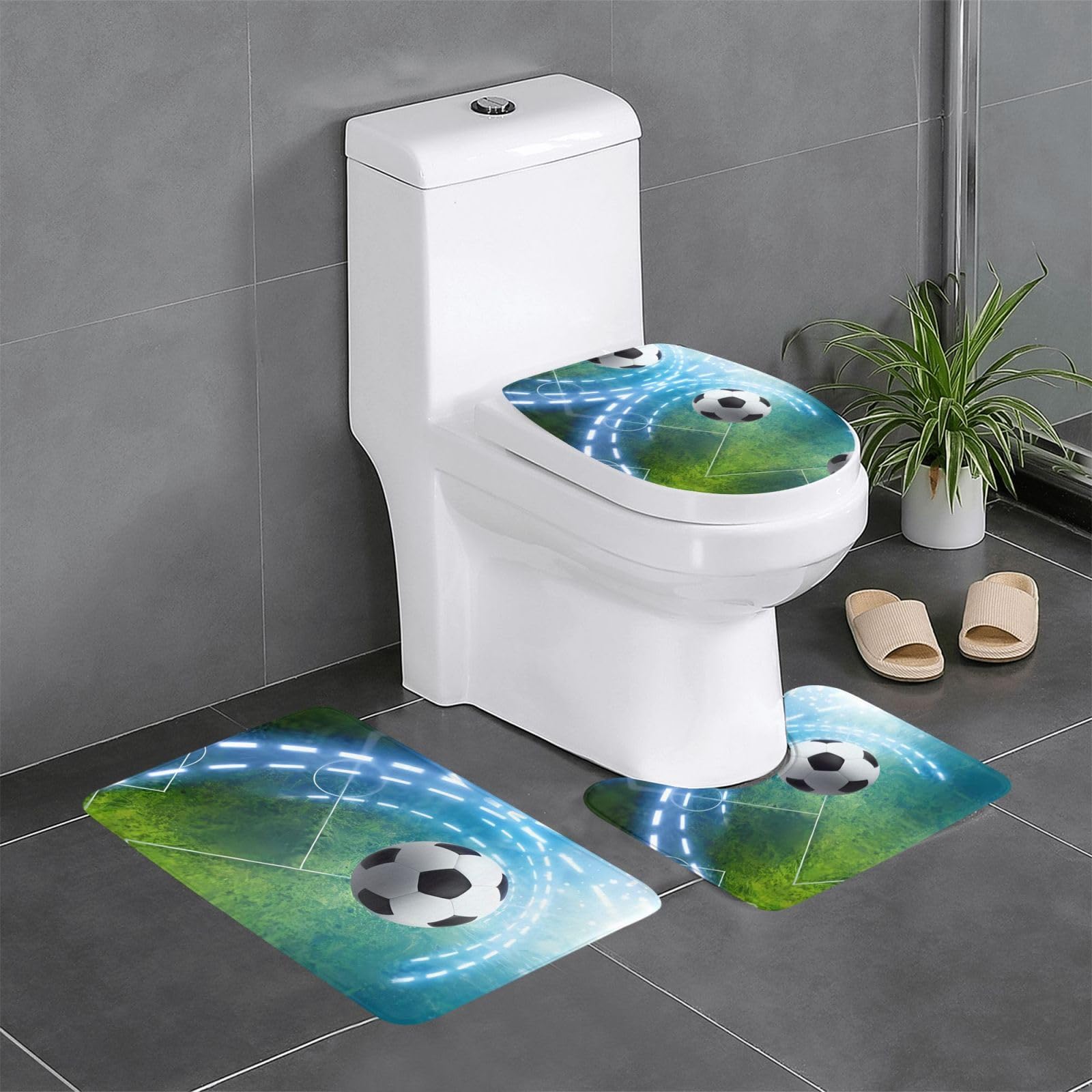 Alfombrilla de fútbol para baño infantil juego de 3 piezas decoración deportiva