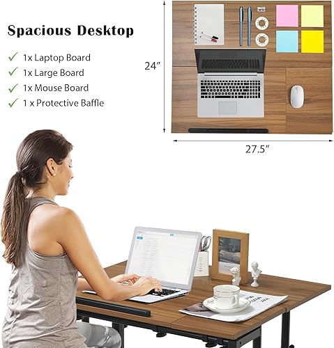 Miniatura 9 de Tangkula Escritorio móvil de pie, escritorio de oficina en casa ajustable en altura con 2 modos, mesa inclinable y ruedas flexibles, carrito de