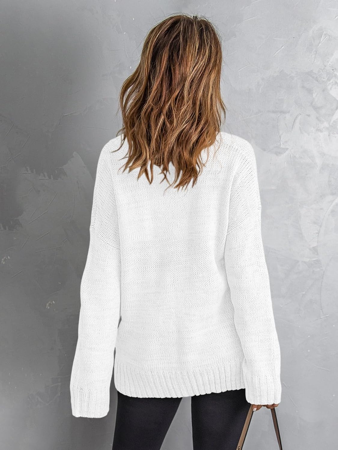 Womens Loose Sweaters Sexy V Neck Long Sleeve Solid Knitted Jumper Pullover Sweatshirt Tops - Image 6
