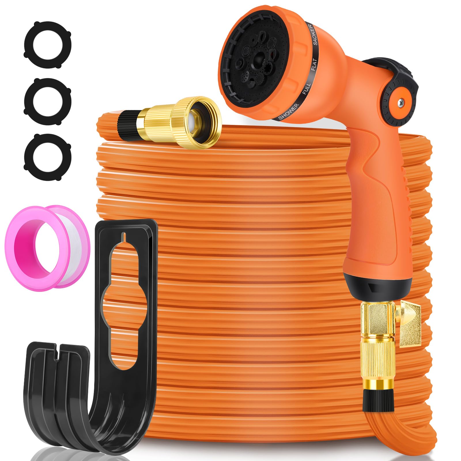 Expandable Garden Water Hose - Garden Hose 50 ft with 10 Function Hose Nozzle,2.5X Flexible Hose with 50 Layers Nano Rubber Leakproof Lightweight,3/4 Solid Brass Connectors for Gardening