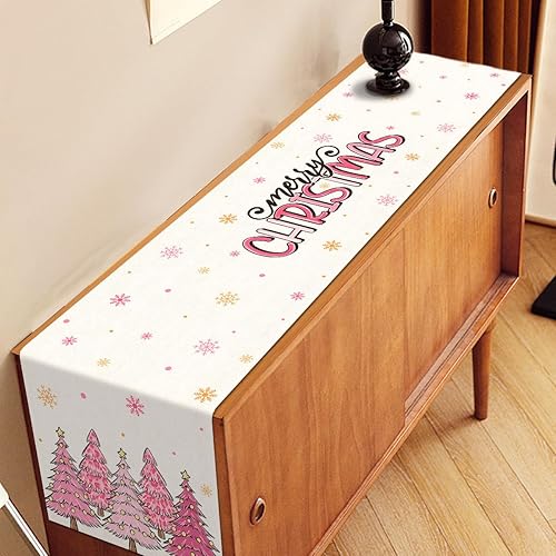 Miniatura 3 de Nepnuser Camino de mesa de Navidad rosa con árbol de Navidad, decoración de fiesta de invierno, decoración de temporada para el hogar, cocina,