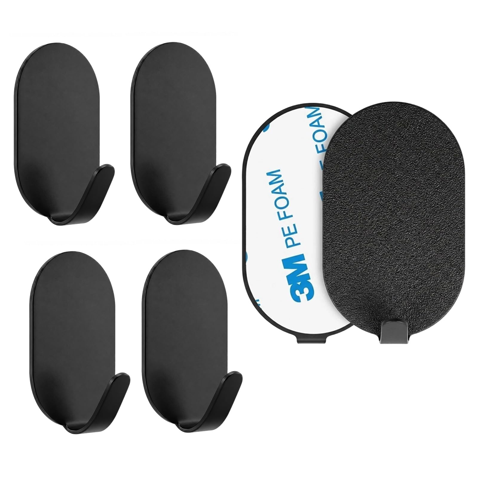 6 Stück Edelstahl extra starke Klebehaken, Selbstklebender Wandhaken | Schwarz Metall mit Klebeband Selbstklebende Haken, ohne Bohren, wasserfest, für Kleidung, Bademantel, Schlüssel, Taschen