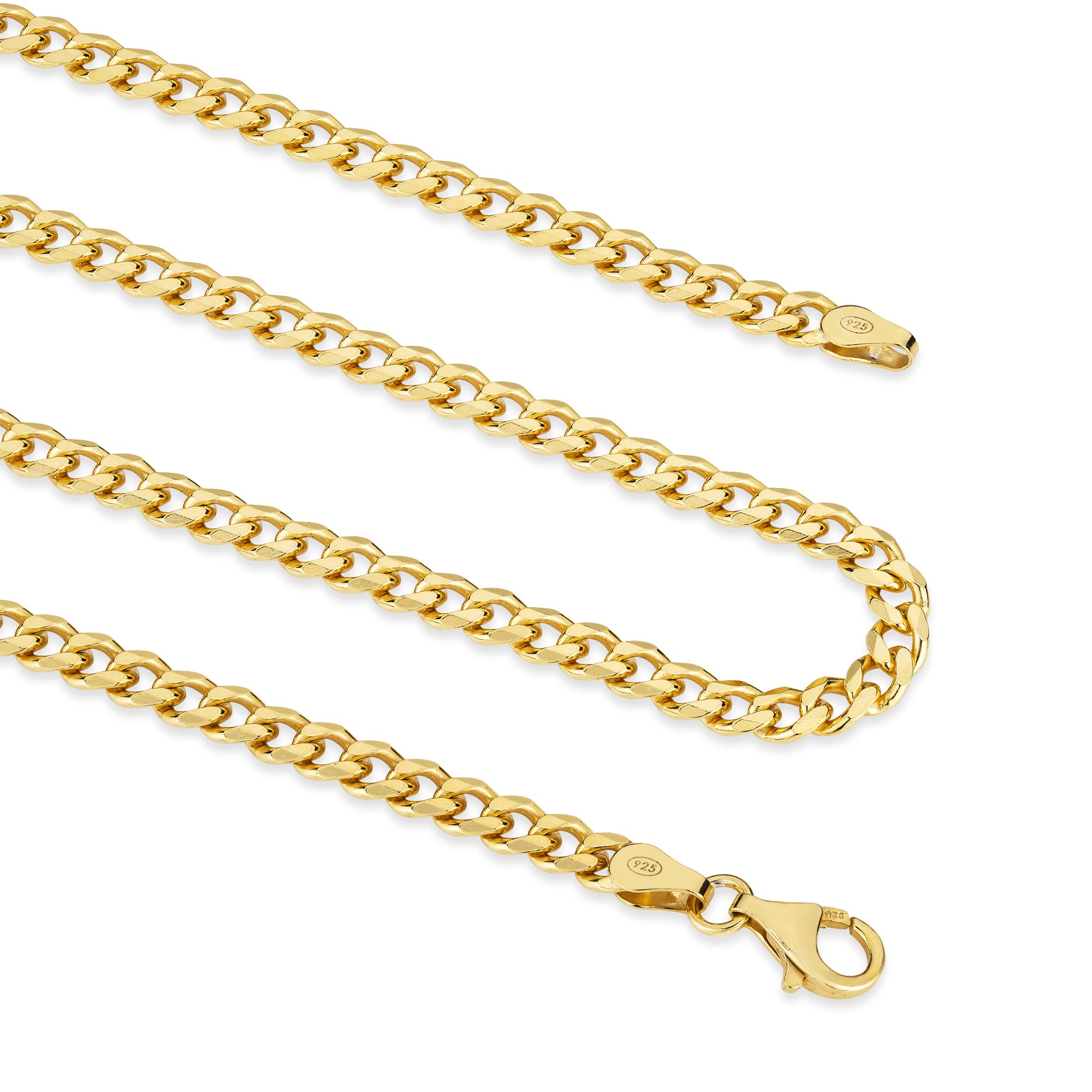 Panzerkette Herren vergoldet 925 Silber Kette 4,2 mm Goldkette LJ1042 | goldene Männer Halskette Silberkette ohne Anhänger aus 925er Sterlingsilber 24k vergoldete Länge 45 50 55 60 cm