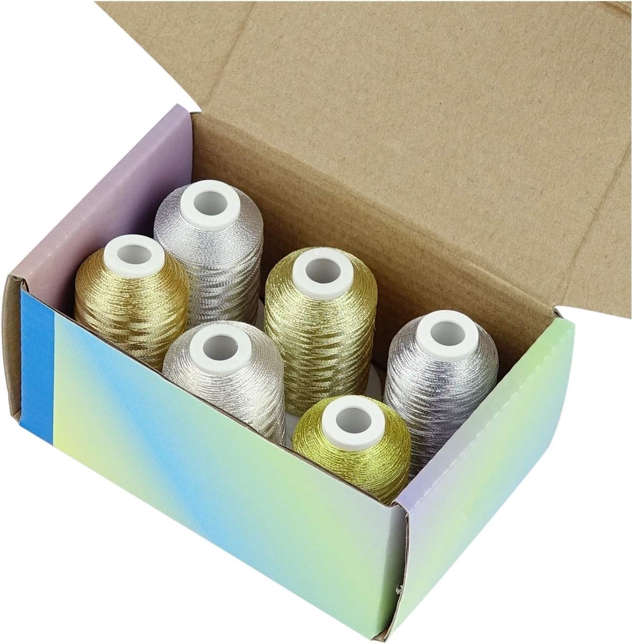 Embroidery Thread Gold Silver Colors Metallic Embroidery Thread for Hand Or Machine Embroidery, 6 Spools 550 Yards Each