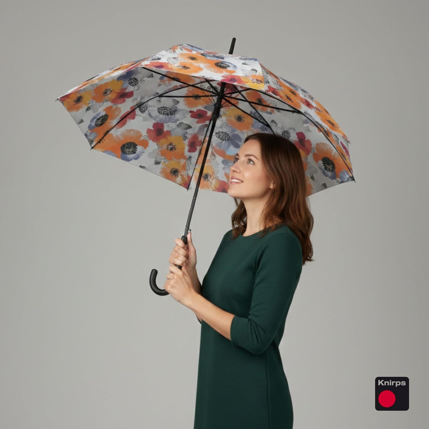 Knirps A.760 Curved Handle Automatic Rain Umbrella for Adults – 42" Canopy, Polyester Case Included