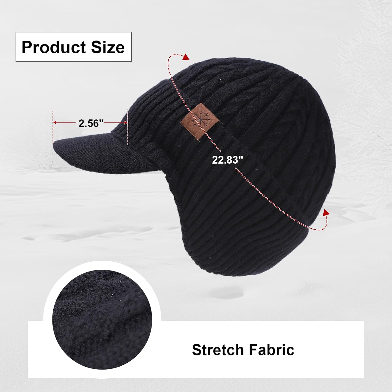 Freie Liebe Winter Beanie Hat for Men Fleece Line Beanie with Earflap Knit Warm Cap with Brim - Image 2