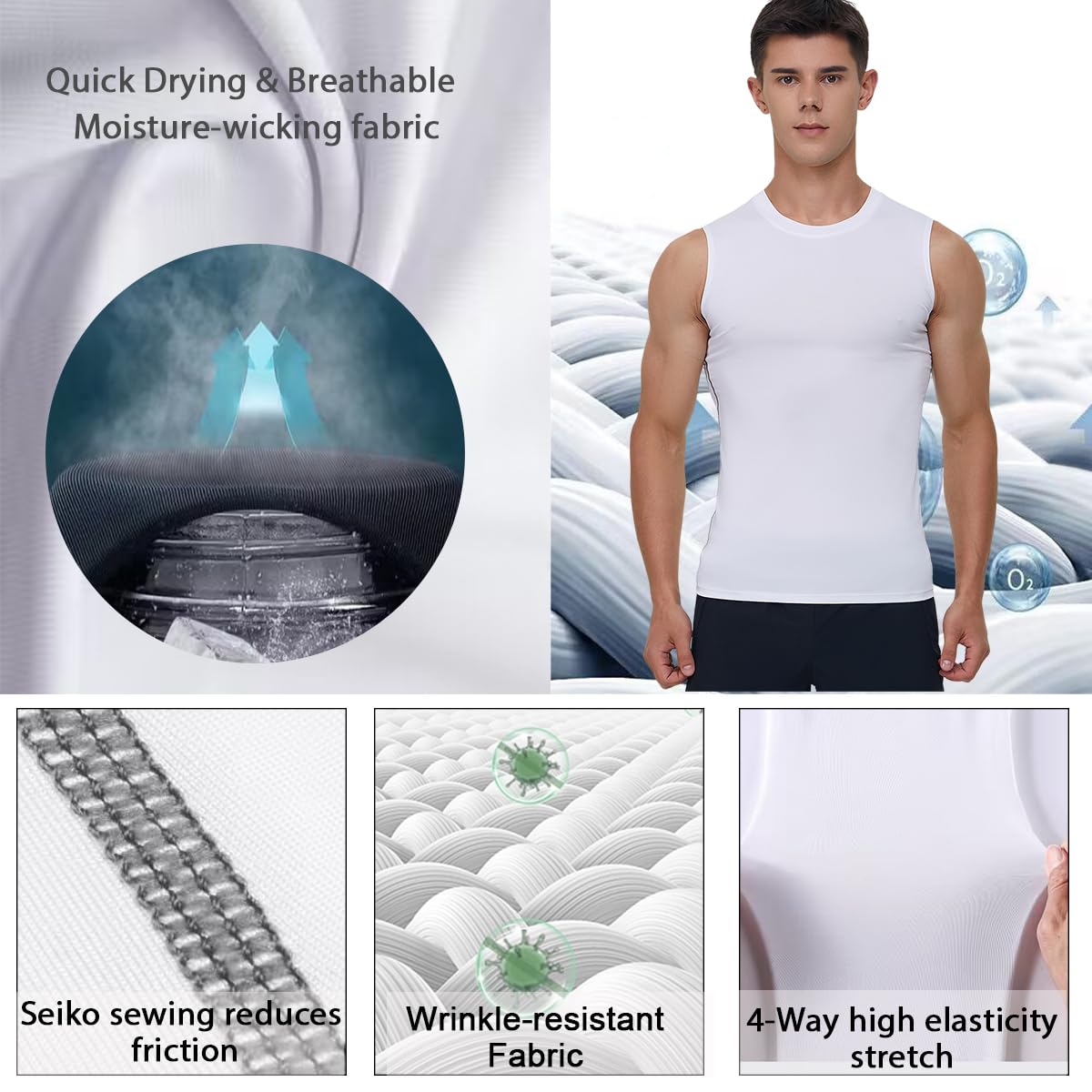 Canotte Compressione da Uomo,Maglietta Compressione Senza Maniche Aasciugatura Rapida,Runnig Sportiva Fitness Maglia