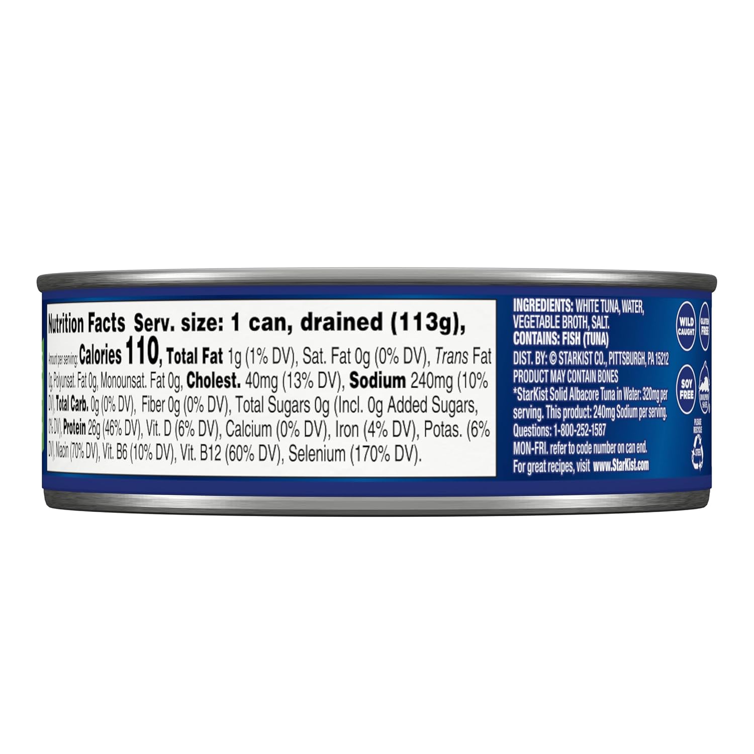 StarKist Solid White Albacore Tuna in Water 25% Less Sodium - 4 - 5 oz Cans (Pack of 6) - 24 Cans Total