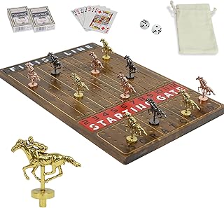 HOROW Horse Racing Game - Wooden Horse Race Board Game with 11 Luxury Metal Horses 2 Dice and 2 Cards，Fast-Paced Strategic for Family Night and Party - Perfect Birthday&Holiday Gifts