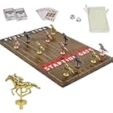 HOROW Horse Racing Game - Wooden Horse Race Board Game with 11 Luxury Metal Horses 2 Dice and 2 Cards，Fast-Paced Strategic for Family Night and Party - Perfect Birthday&Holiday Gifts