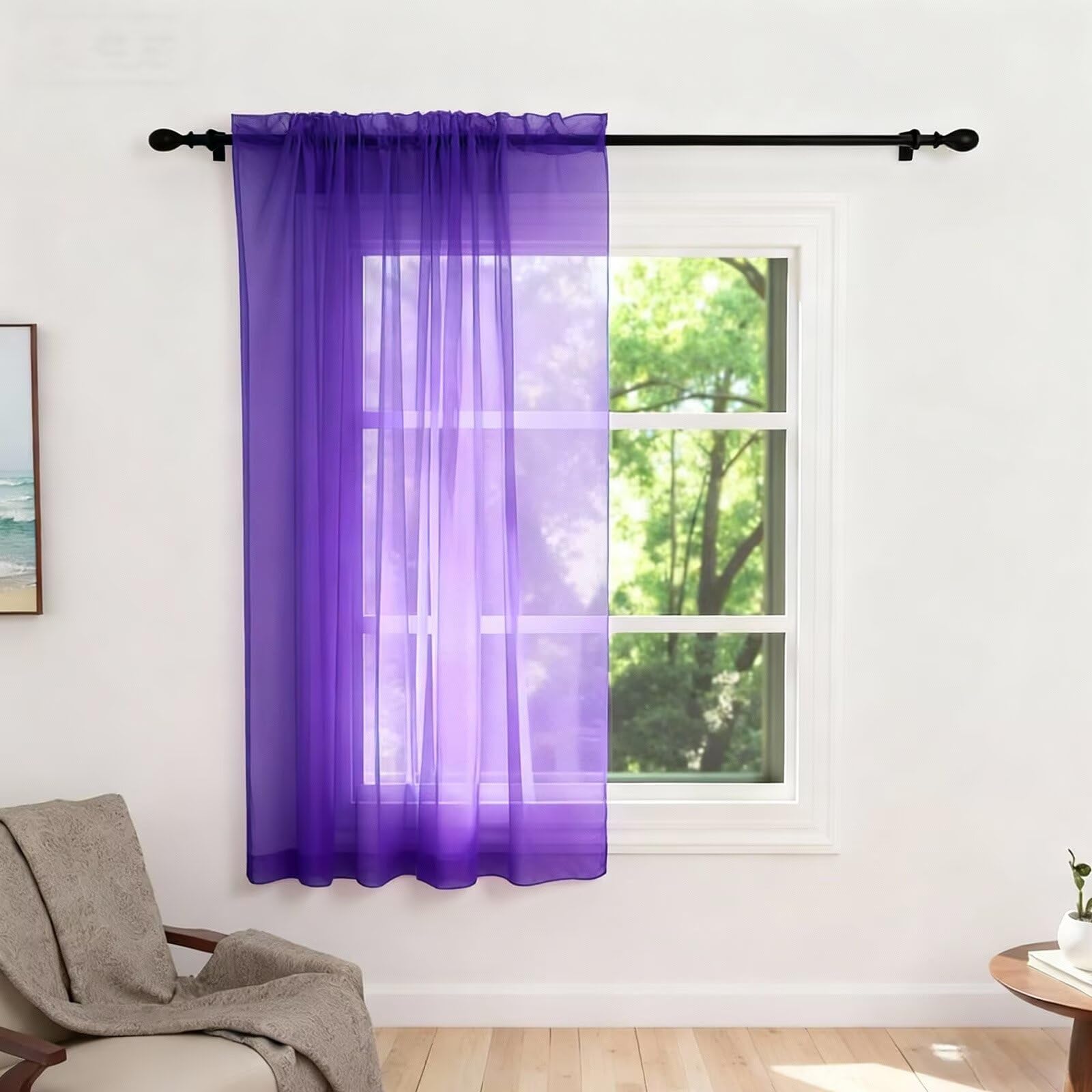 Zdada Net Curtains for Windows 45 Drop, Purple Slot Top Voile Curtains, Semi Transparent Sheer Curtain Net Curtain Panel for Living Room Kitcken W60xL45 Inch,1 Panel