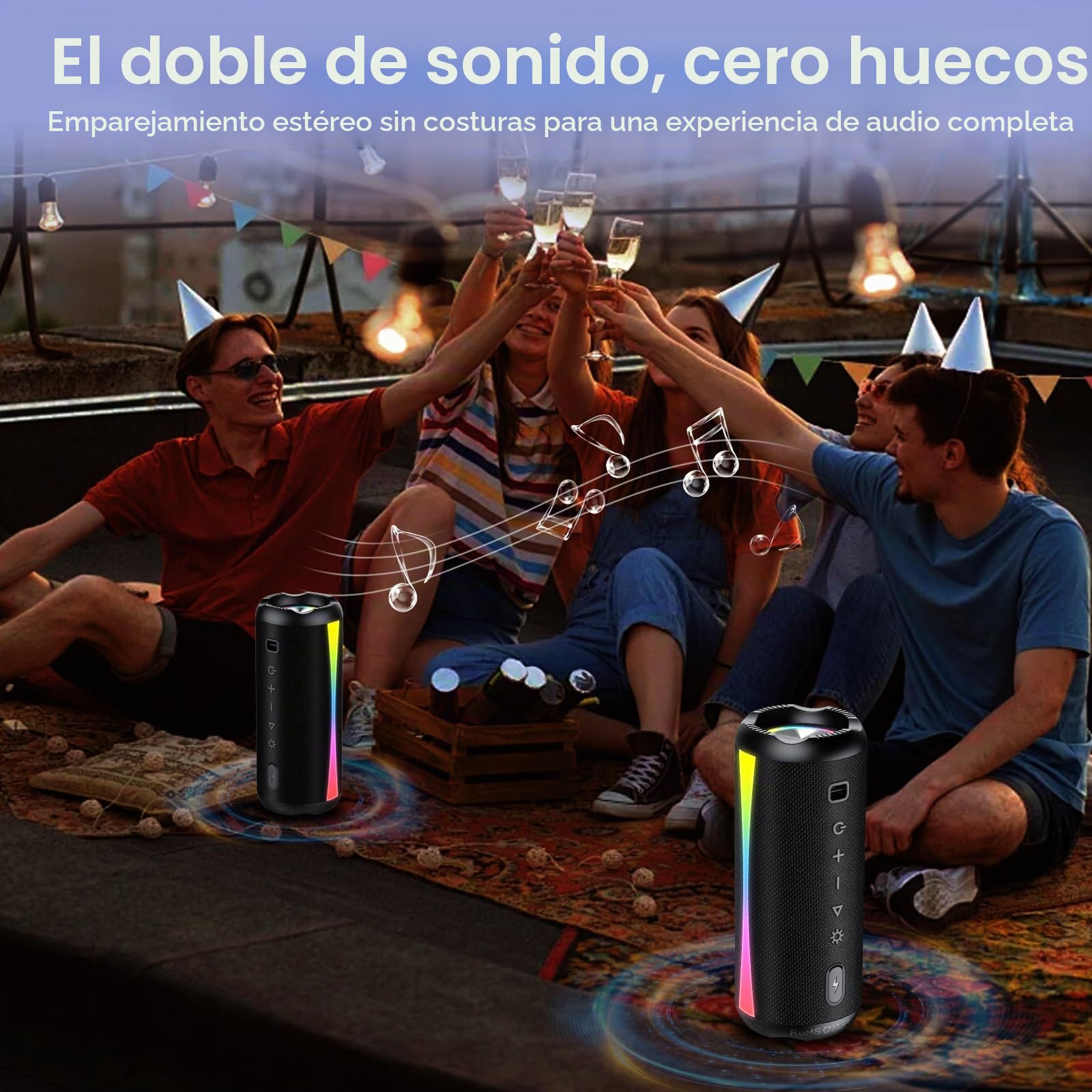 Altavoz Bluetooth 5.4, 20w Altavoz Bluetooth Potente Con Micrófono HD, 360° Sonido Estéreo, 7 Cambios RGB, TWS, 20 H Impermeable IPX7 Speaker Bluetooth Para Viajes/ Deportes/ Fiestas/ Ciclismo, Negro
