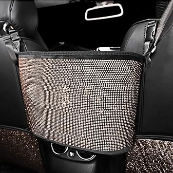 eing Crystal Car Organizers and Storage Purse Holder, Car Seat Back Net Handbag Accessories with Bling Diamonds for Women, Car Pet Barrier for Dogs and Kids, Gold