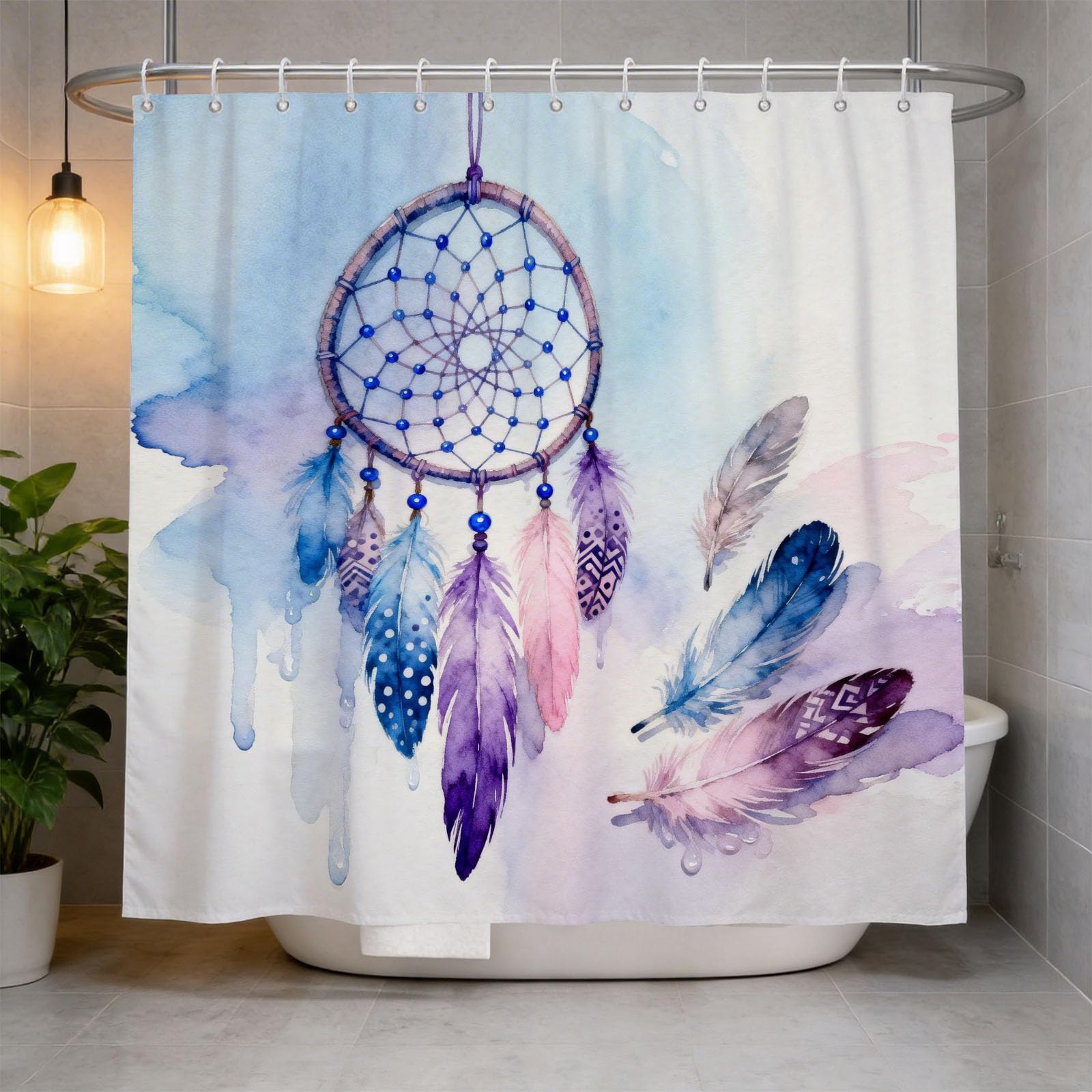 Hongduo 3D Watercolor Dreamcatcher Shower Curtain for Stalls Bathtubs Cartoon Bathroom Decor Shower Curtain Set Polyester Fabric Waterproof 120x180cm/48X71 Inch with Hooks