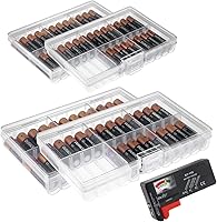 GlossyEnd Battery Organizer Set of 4: 2 AA & 2 AAA Clear Storage Cases, Holds 48 Batteries Each with Dividers & Secure Lock